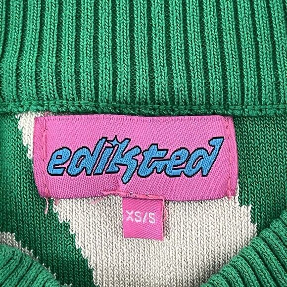 Edikted Women’s XS/S Morphy Oversized Pullover Sweater Crew Neck Green Geo Print - Picture 7 of 10